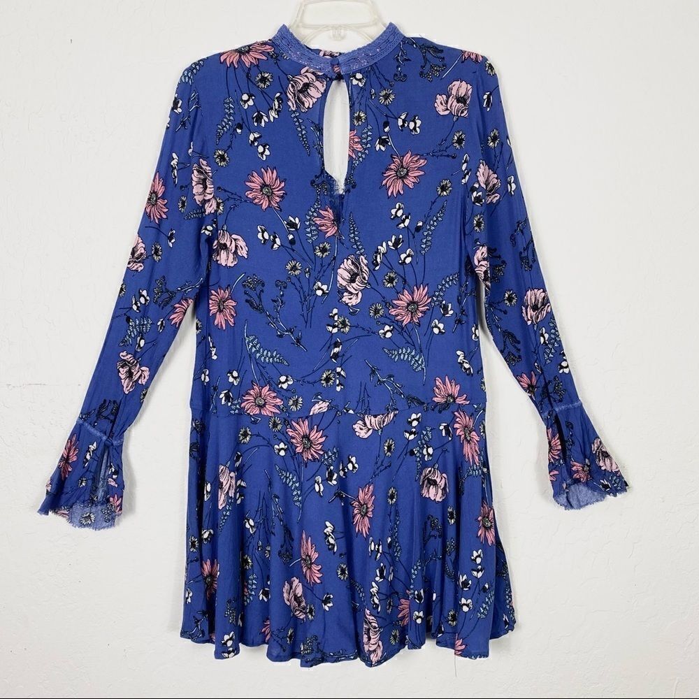 Lulu’s New You Royal Blue Floral Long Sleeve Mini Dress - Picture 3 of 6